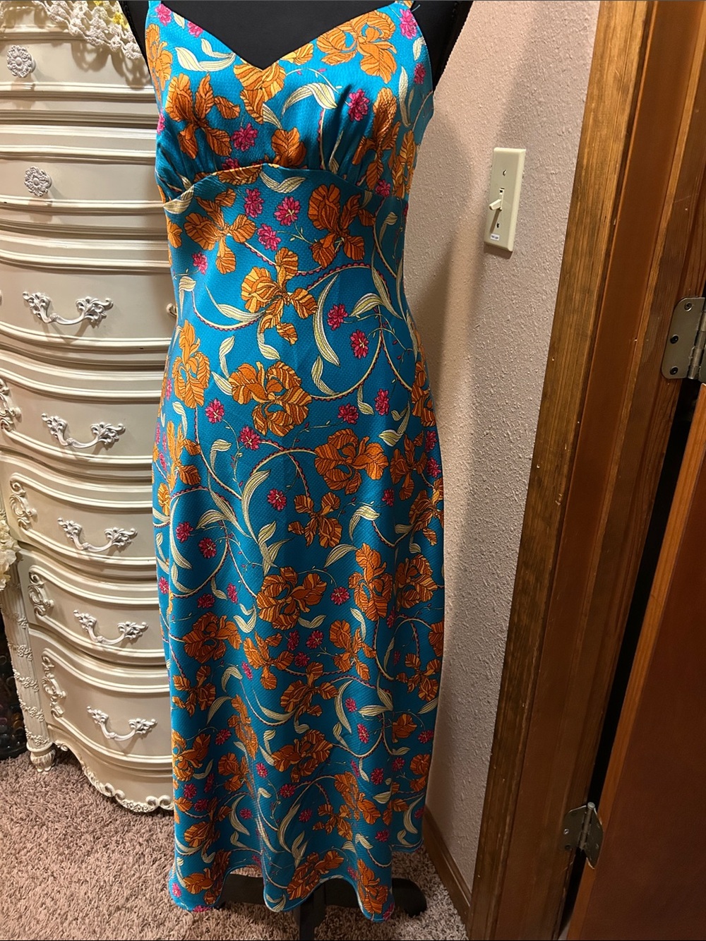 Sleeveless Turquoise Floral Midi  Dress EXCELLENT CONDITION